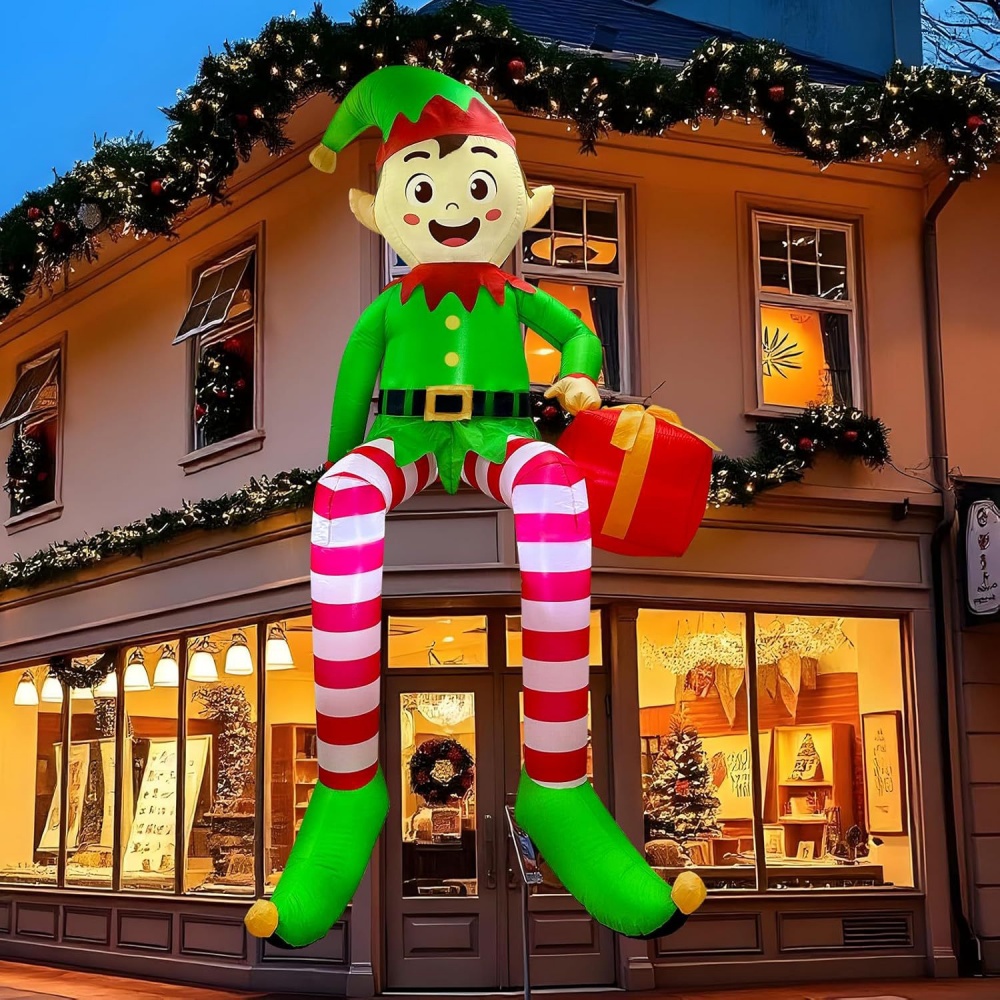 Christmas Lights Outdoor - 8FT Dekorasi Elf Duduk Tiup Natal