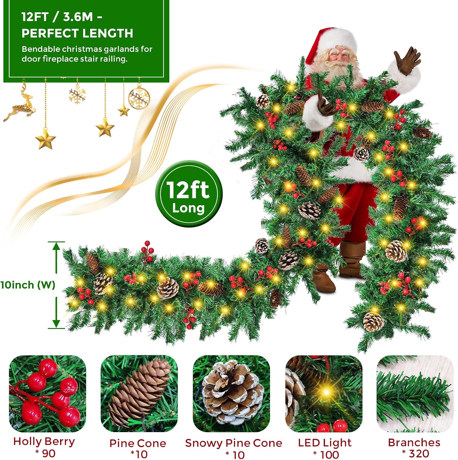 Garland Natal 12FT dengan Lamp - Christmas Lights Outdoor ulasan dan harga